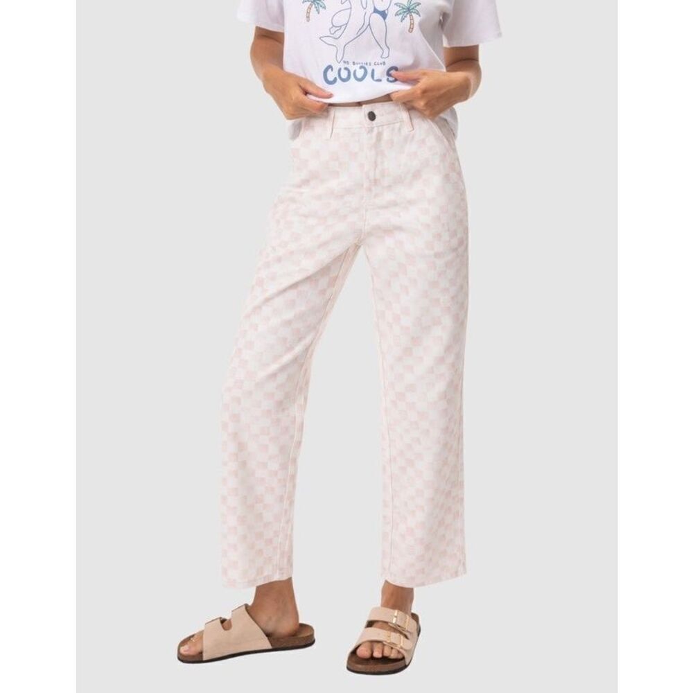 Cools Club California Pants in Pink Checker high rise  cropped straight size 12